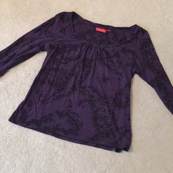 Elle Tops - Elle 3/4 sleeve purple & black cotton blouse M